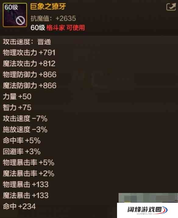 《地下城与勇士起源》巨象之獠牙属性一览